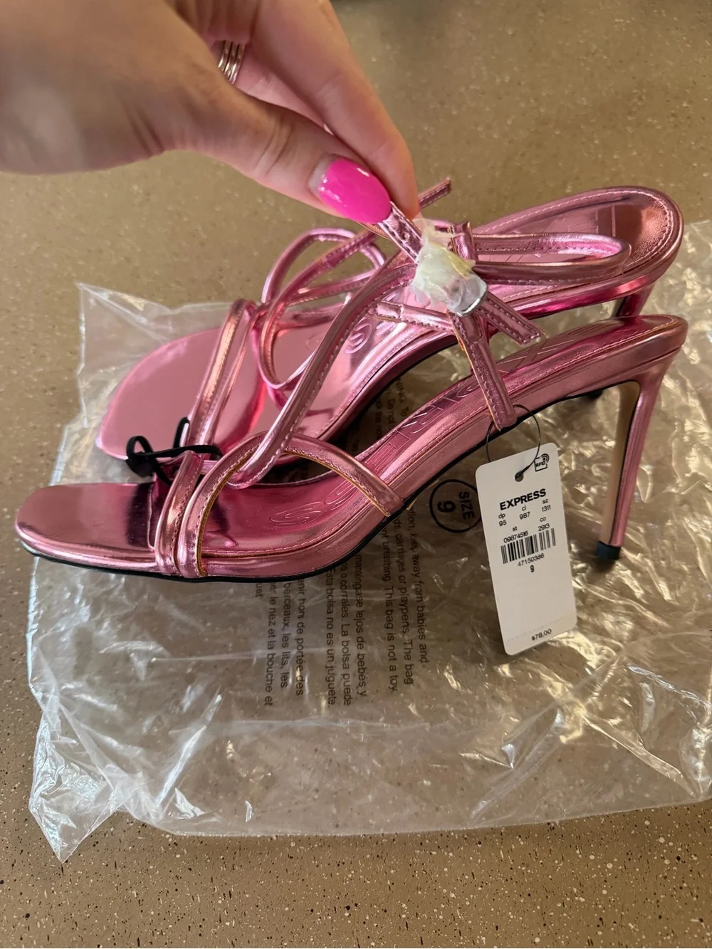 Express Metallic Pink Strappy High Heel Sandals - Women Size 9